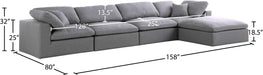 Meridian Furniture - Serene 158" Grey Linen Textured Fabric Upholstered Deluxe Comfort 5pc. Sectional - 601Grey-Sec5A - GreatFurnitureDeal