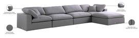 Meridian Furniture - Serene 158" Grey Linen Textured Fabric Upholstered Deluxe Comfort 5pc. Sectional - 601Grey-Sec5A - GreatFurnitureDeal