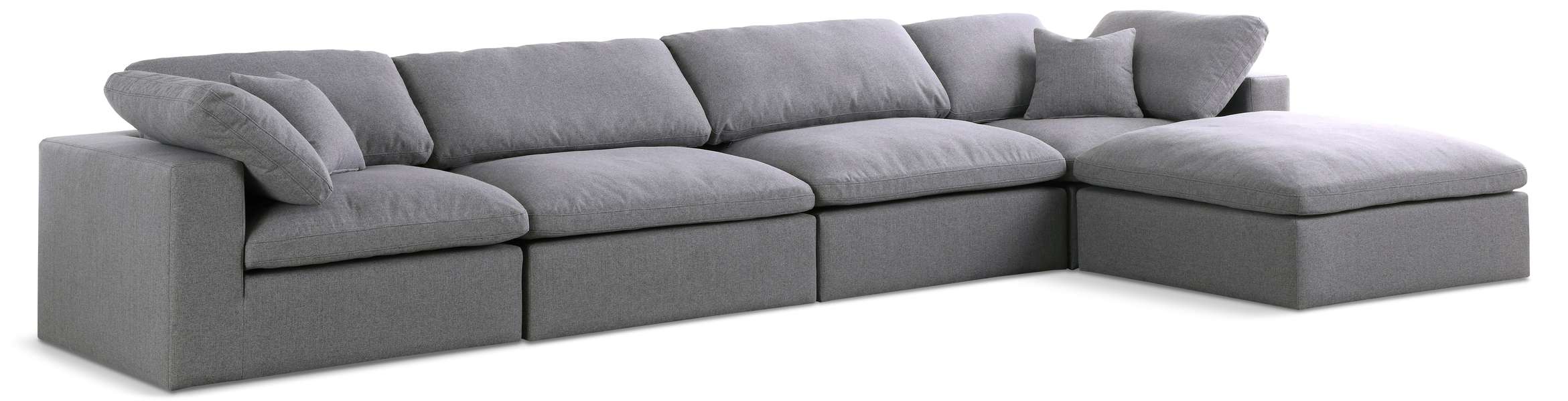 Meridian Furniture - Serene 158" Grey Linen Textured Fabric Upholstered Deluxe Comfort 5pc. Sectional - 601Grey-Sec5A - GreatFurnitureDeal