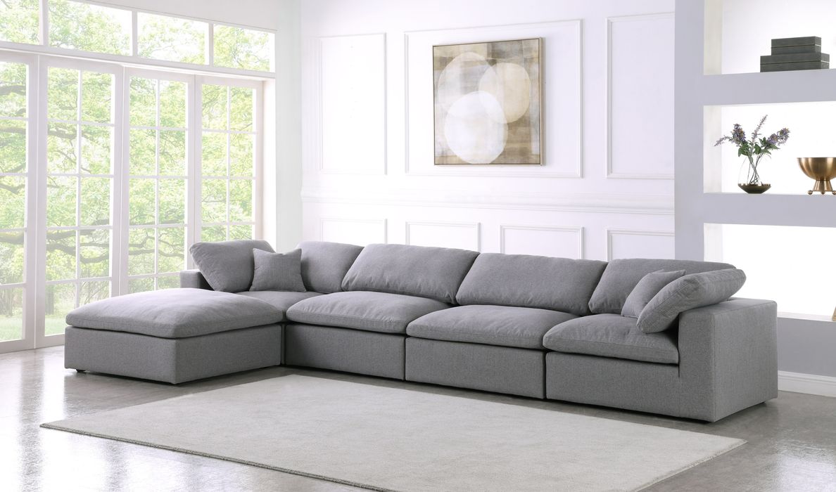 Meridian Furniture - Serene 158" Grey Linen Textured Fabric Upholstered Deluxe Comfort 5pc. Sectional - 601Grey-Sec5A - GreatFurnitureDeal