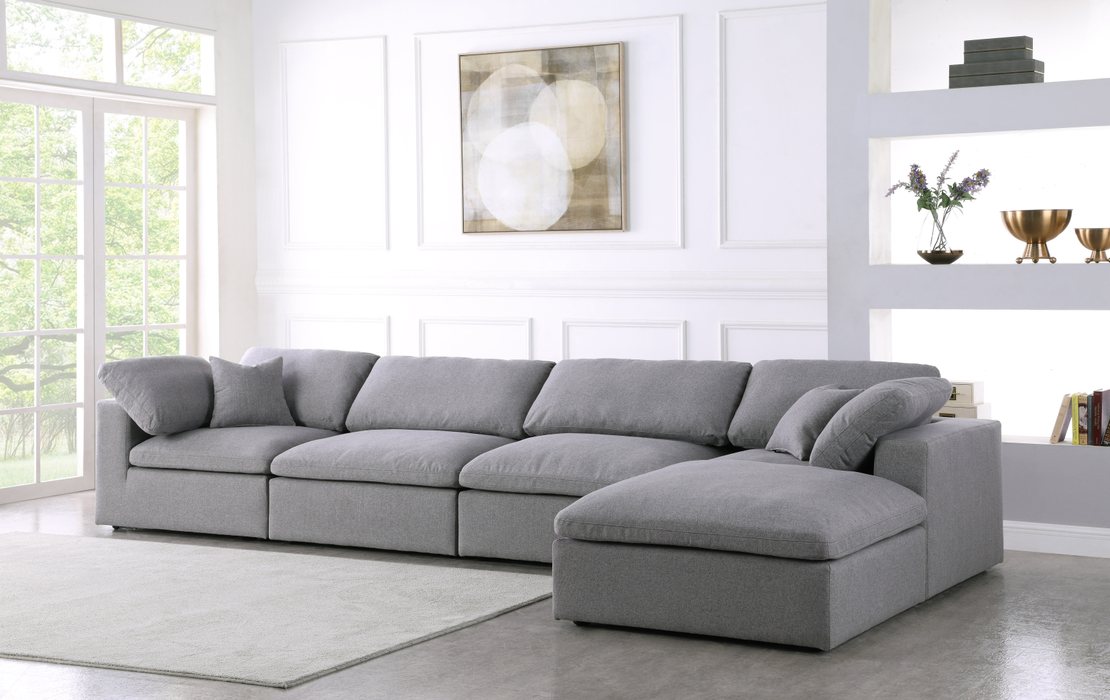 Meridian Furniture - Serene 158" Grey Linen Textured Fabric Upholstered Deluxe Comfort 5pc. Sectional - 601Grey-Sec5A - GreatFurnitureDeal