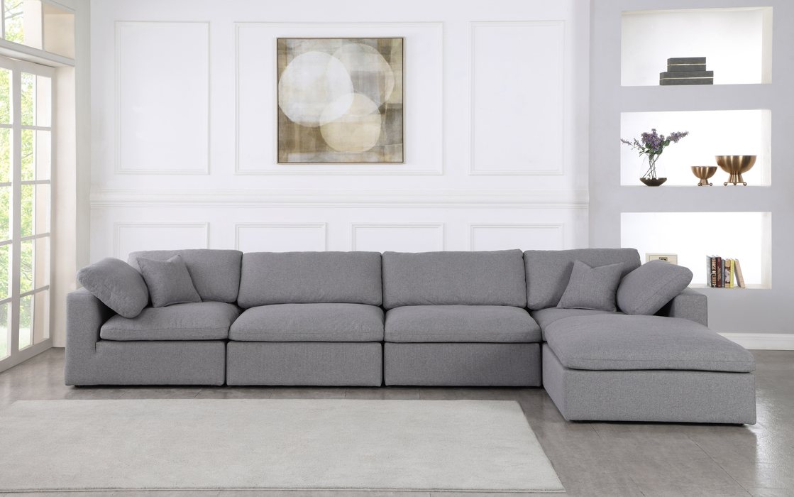 Meridian Furniture - Serene 158" Grey Linen Textured Fabric Upholstered Deluxe Comfort 5pc. Sectional - 601Grey-Sec5A - GreatFurnitureDeal