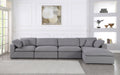 Meridian Furniture - Serene 158" Grey Linen Textured Fabric Upholstered Deluxe Comfort 5pc. Sectional - 601Grey-Sec5A - GreatFurnitureDeal