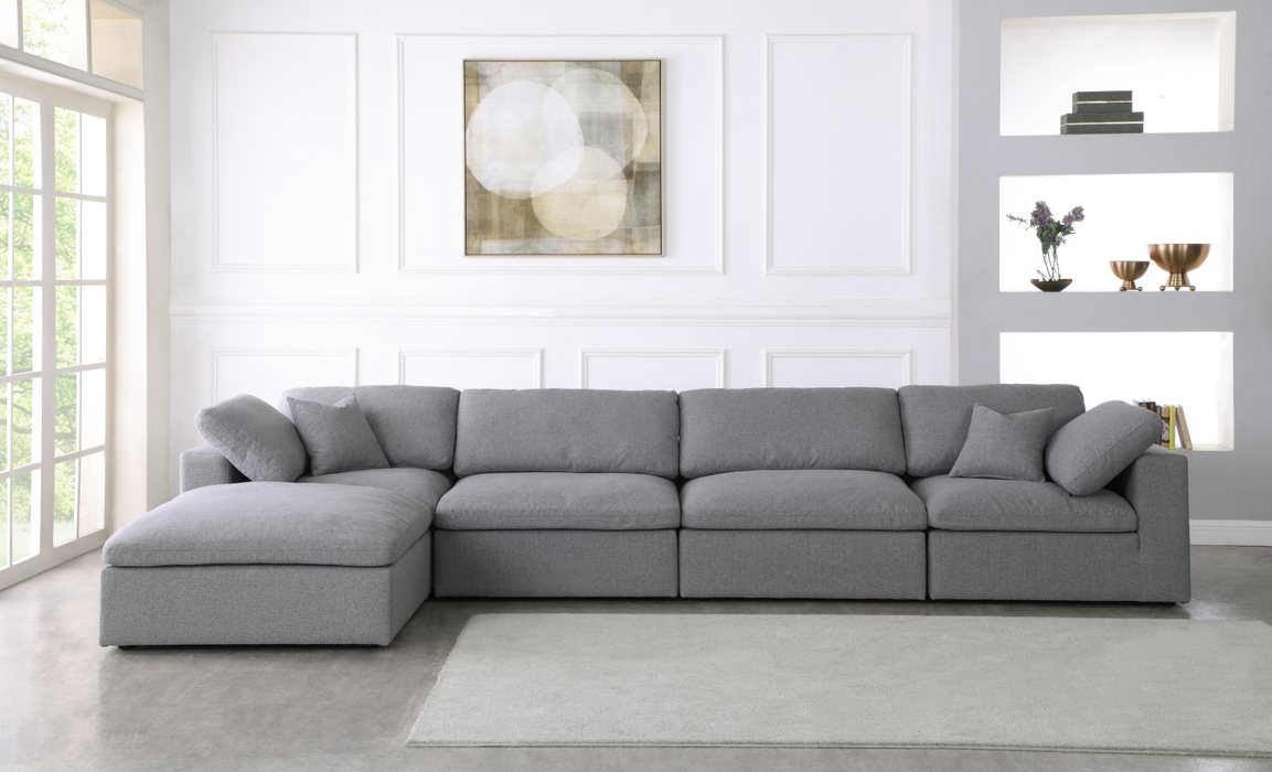 Meridian Furniture - Serene 158" Grey Linen Textured Fabric Upholstered Deluxe Comfort 5pc. Sectional - 601Grey-Sec5A - GreatFurnitureDeal
