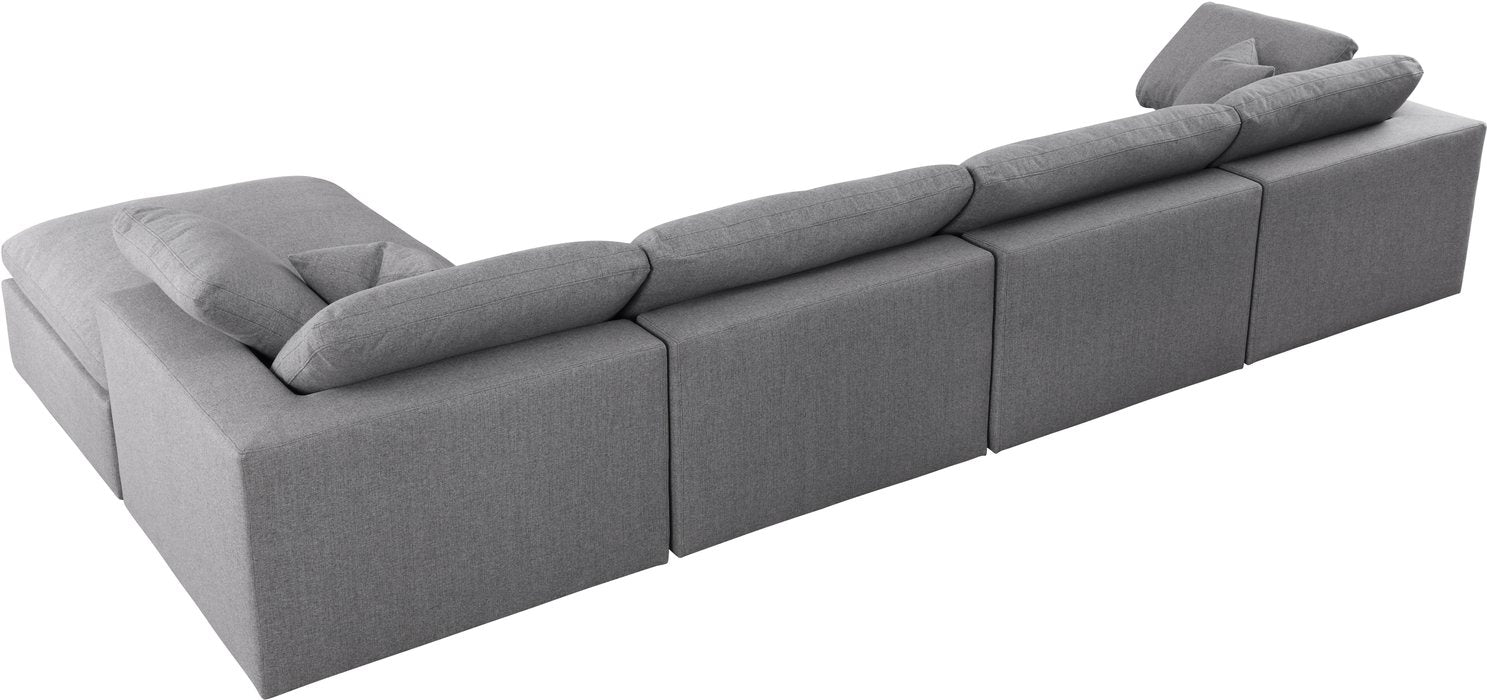 Meridian Furniture - Serene 158" Grey Linen Textured Fabric Upholstered Deluxe Comfort 5pc. Sectional - 601Grey-Sec5A - GreatFurnitureDeal