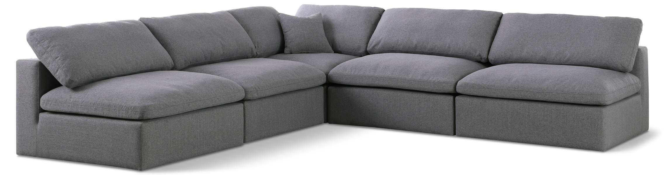 Meridian Furniture - Serene 118" Grey Linen Textured Fabric Upholstered Deluxe Comfort 5pc. Sectional - 601Grey-Sec5B - GreatFurnitureDeal