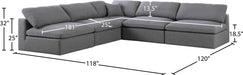 Meridian Furniture - Serene 118" Grey Linen Textured Fabric Upholstered Deluxe Comfort 5pc. Sectional - 601Grey-Sec5B - GreatFurnitureDeal
