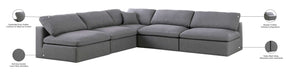Meridian Furniture - Serene 118" Grey Linen Textured Fabric Upholstered Deluxe Comfort 5pc. Sectional - 601Grey-Sec5B - GreatFurnitureDeal