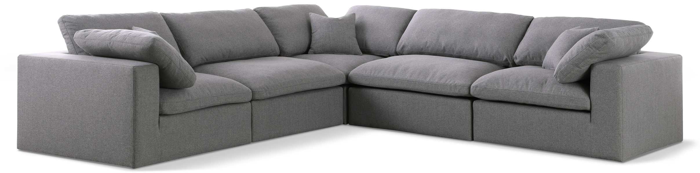 Meridian Furniture - Serene 119" Grey Linen Textured Fabric Upholstered Deluxe Comfort 5pc. Sectional - 601Grey-Sec5C - GreatFurnitureDeal