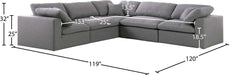 Meridian Furniture - Serene 119" Grey Linen Textured Fabric Upholstered Deluxe Comfort 5pc. Sectional - 601Grey-Sec5C - GreatFurnitureDeal