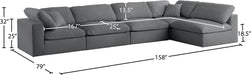 Meridian Furniture - Serene 158" Grey Linen Textured Fabric Upholstered Deluxe Comfort 5pc. Sectional - 601Grey-Sec5D - GreatFurnitureDeal