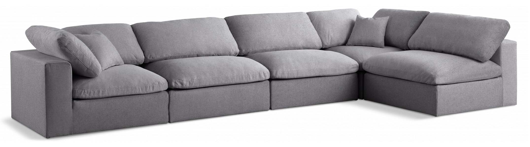 Meridian Furniture - Serene 158" Grey Linen Textured Fabric Upholstered Deluxe Comfort 5pc. Sectional - 601Grey-Sec5D - GreatFurnitureDeal