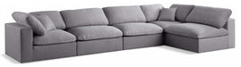 Meridian Furniture - Serene 158" Grey Linen Textured Fabric Upholstered Deluxe Comfort 5pc. Sectional - 601Grey-Sec5D - GreatFurnitureDeal