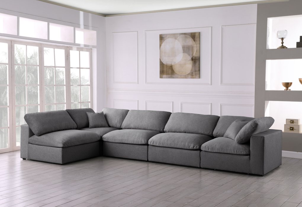 Meridian Furniture - Serene 158" Grey Linen Textured Fabric Upholstered Deluxe Comfort 5pc. Sectional - 601Grey-Sec5D - GreatFurnitureDeal