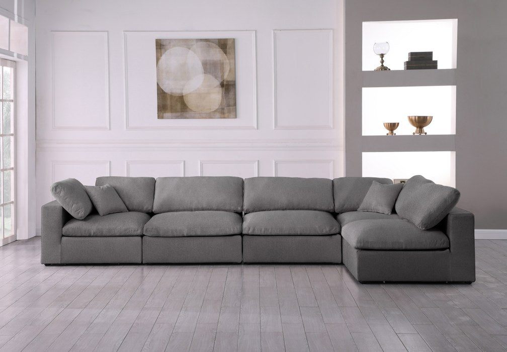 Meridian Furniture - Serene 158" Grey Linen Textured Fabric Upholstered Deluxe Comfort 5pc. Sectional - 601Grey-Sec5D - GreatFurnitureDeal