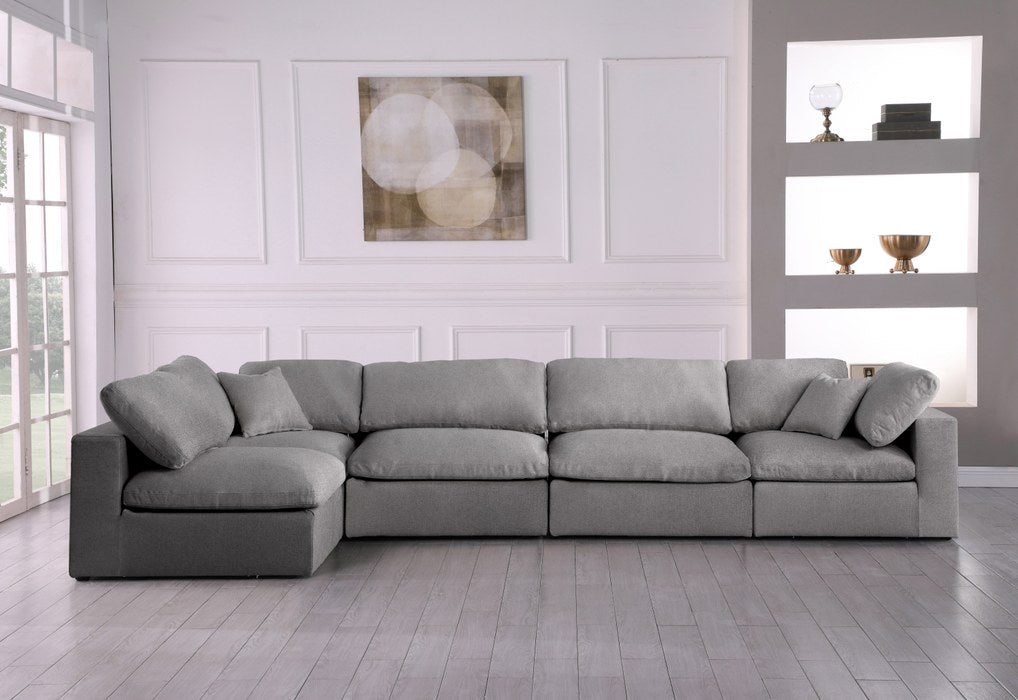 Meridian Furniture - Serene 158" Grey Linen Textured Fabric Upholstered Deluxe Comfort 5pc. Sectional - 601Grey-Sec5D - GreatFurnitureDeal