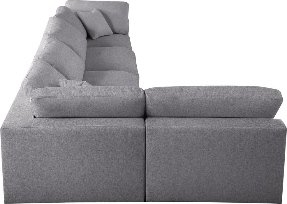 Meridian Furniture - Serene 158" Grey Linen Textured Fabric Upholstered Deluxe Comfort 5pc. Sectional - 601Grey-Sec5D - GreatFurnitureDeal