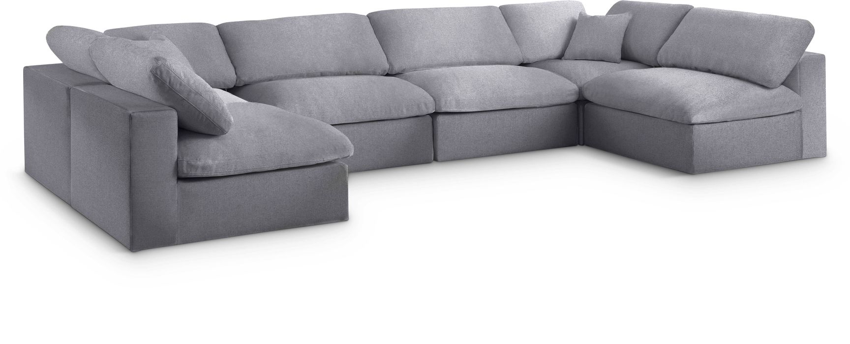 Meridian Furniture - Serene 158" Grey Linen Textured Fabric Upholstered Deluxe Comfort 6pc. Sectional - 601Grey-Sec6D - GreatFurnitureDeal