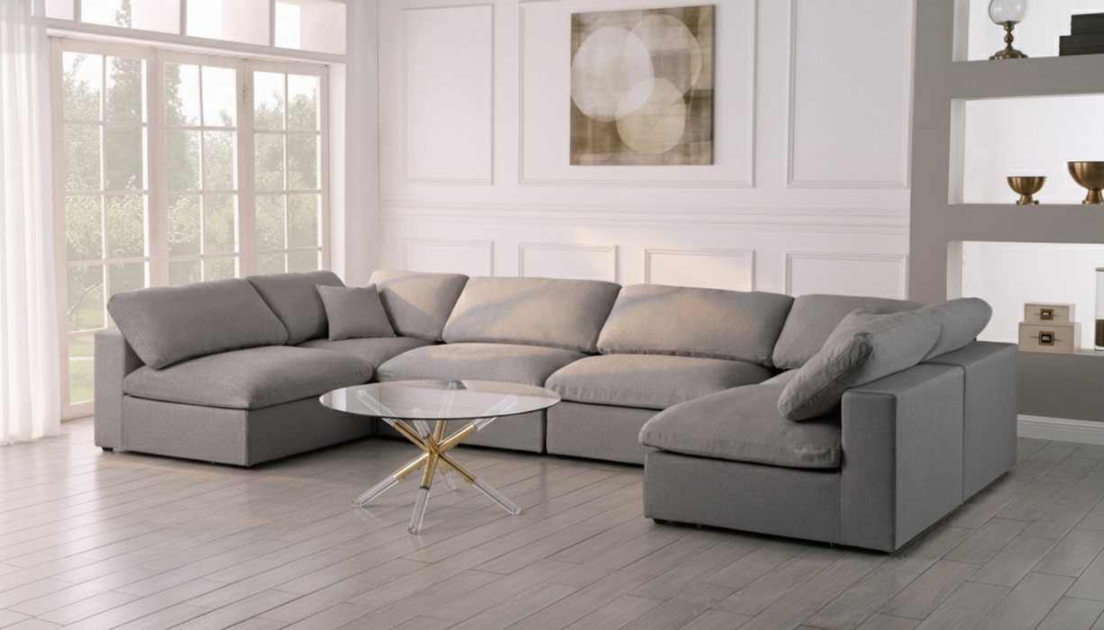 Meridian Furniture - Serene 158" Grey Linen Textured Fabric Upholstered Deluxe Comfort 6pc. Sectional - 601Grey-Sec6D - GreatFurnitureDeal