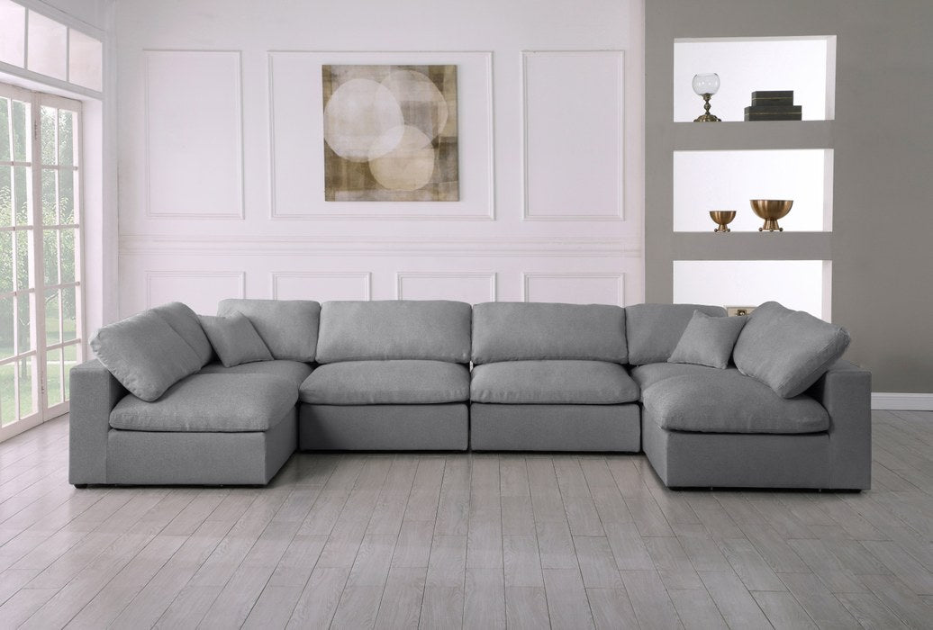 Meridian Furniture - Serene 158" Grey Linen Textured Fabric Upholstered Deluxe Comfort 6pc. Sectional - 601Grey-Sec6D - GreatFurnitureDeal