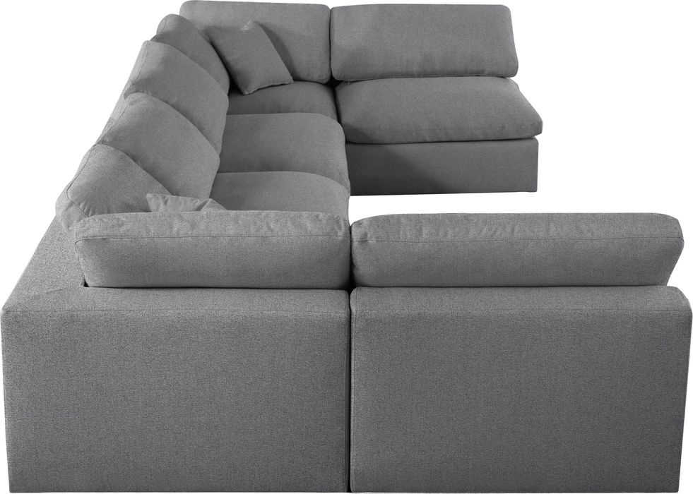 Meridian Furniture - Serene 158" Grey Linen Textured Fabric Upholstered Deluxe Comfort 6pc. Sectional - 601Grey-Sec6D - GreatFurnitureDeal