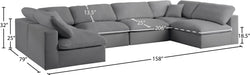 Meridian Furniture - Serene 158" Grey Linen Textured Fabric Upholstered Deluxe Comfort 6pc. Sectional - 601Grey-Sec6D - GreatFurnitureDeal