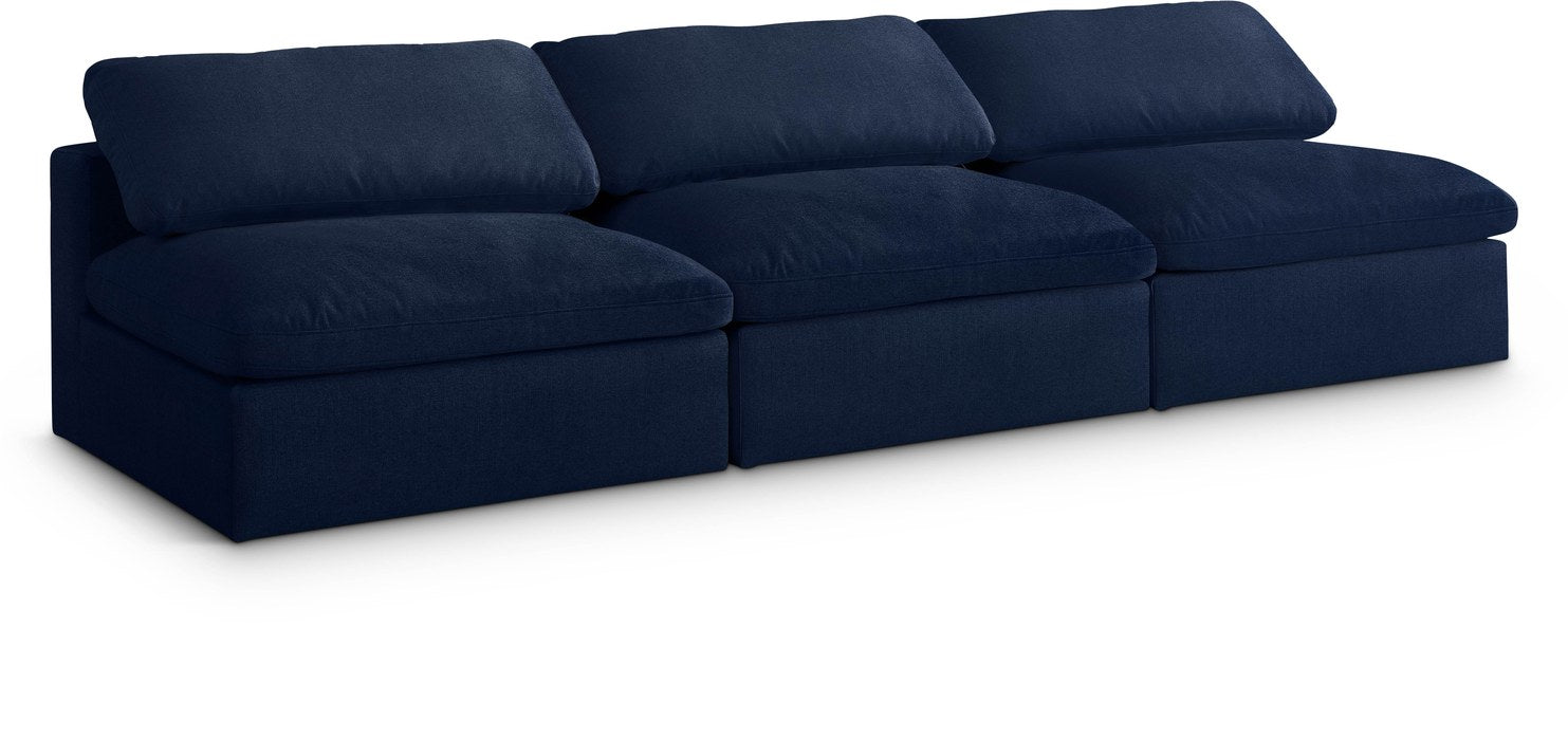 Meridian Furniture - Serene 117" Navy Linen Textured Fabric Upholstered Deluxe Comfort 3pc. Armless Sofa - 601Navy-S117 - GreatFurnitureDeal