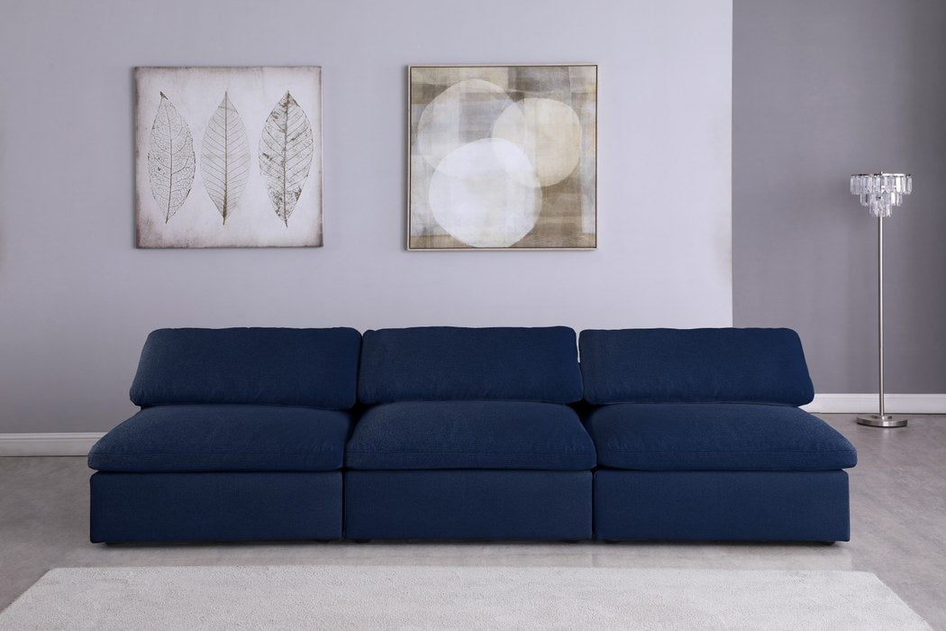 Meridian Furniture - Serene 117" Navy Linen Textured Fabric Upholstered Deluxe Comfort 3pc. Armless Sofa - 601Navy-S117 - GreatFurnitureDeal