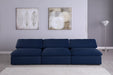 Meridian Furniture - Serene 117" Navy Linen Textured Fabric Upholstered Deluxe Comfort 3pc. Armless Sofa - 601Navy-S117 - GreatFurnitureDeal