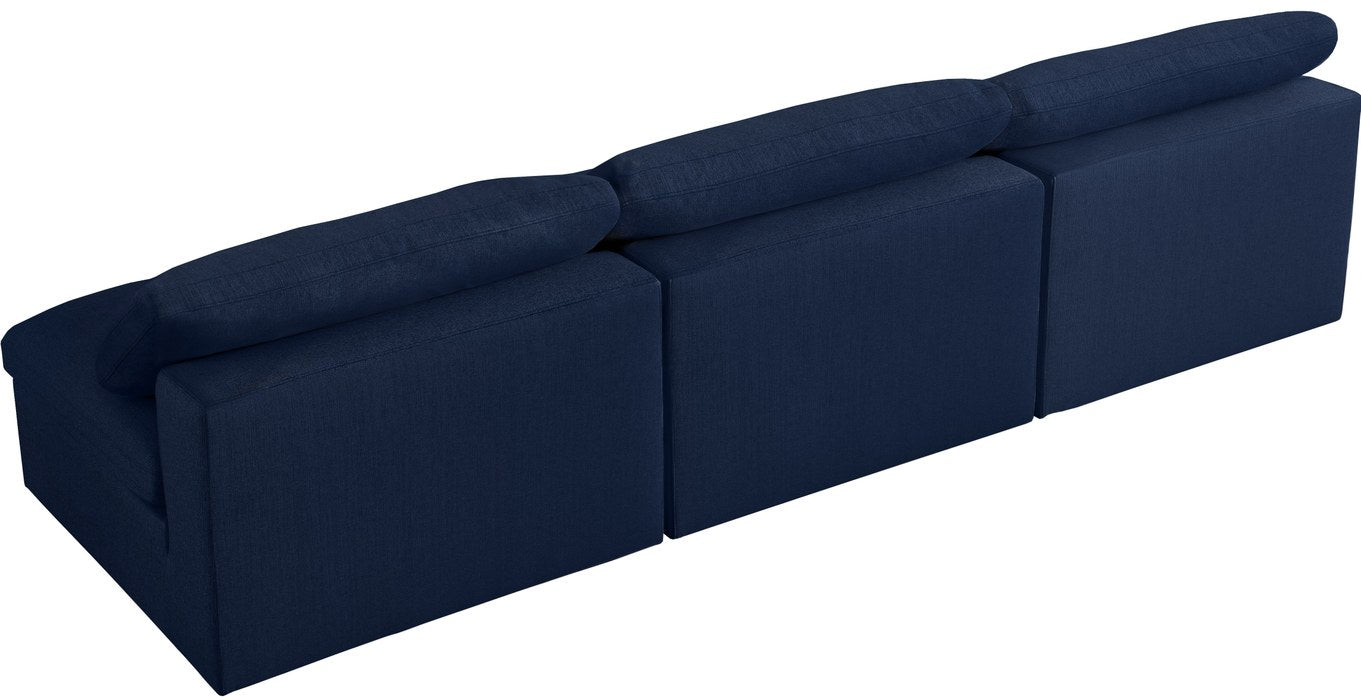 Meridian Furniture - Serene 117" Navy Linen Textured Fabric Upholstered Deluxe Comfort 3pc. Armless Sofa - 601Navy-S117 - GreatFurnitureDeal