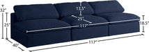 Meridian Furniture - Serene 117" Navy Linen Textured Fabric Upholstered Deluxe Comfort 3pc. Armless Sofa - 601Navy-S117 - GreatFurnitureDeal