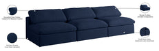 Meridian Furniture - Serene 117" Navy Linen Textured Fabric Upholstered Deluxe Comfort 3pc. Armless Sofa - 601Navy-S117 - GreatFurnitureDeal