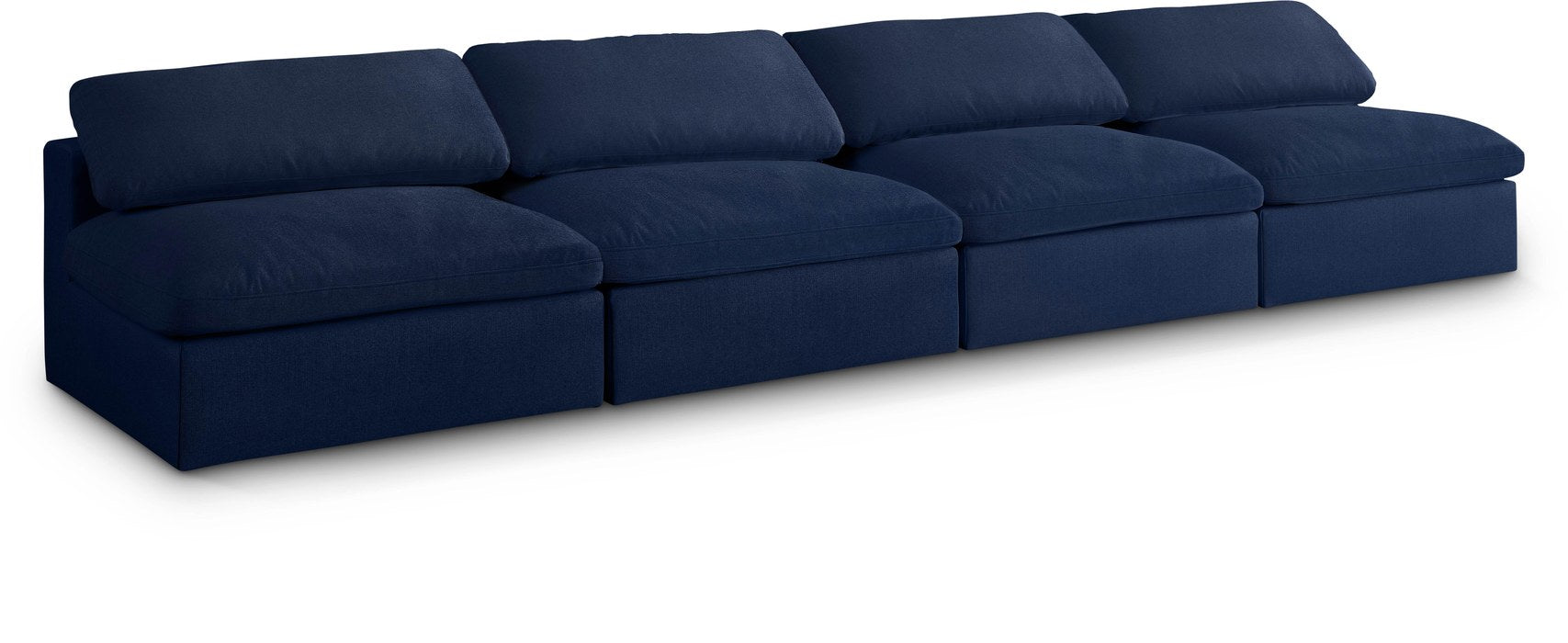Meridian Furniture - Serene 156" Navy Linen Textured Fabric Upholstered Deluxe Comfort 4pc. Armless Sofa - 601Navy-S156 - GreatFurnitureDeal