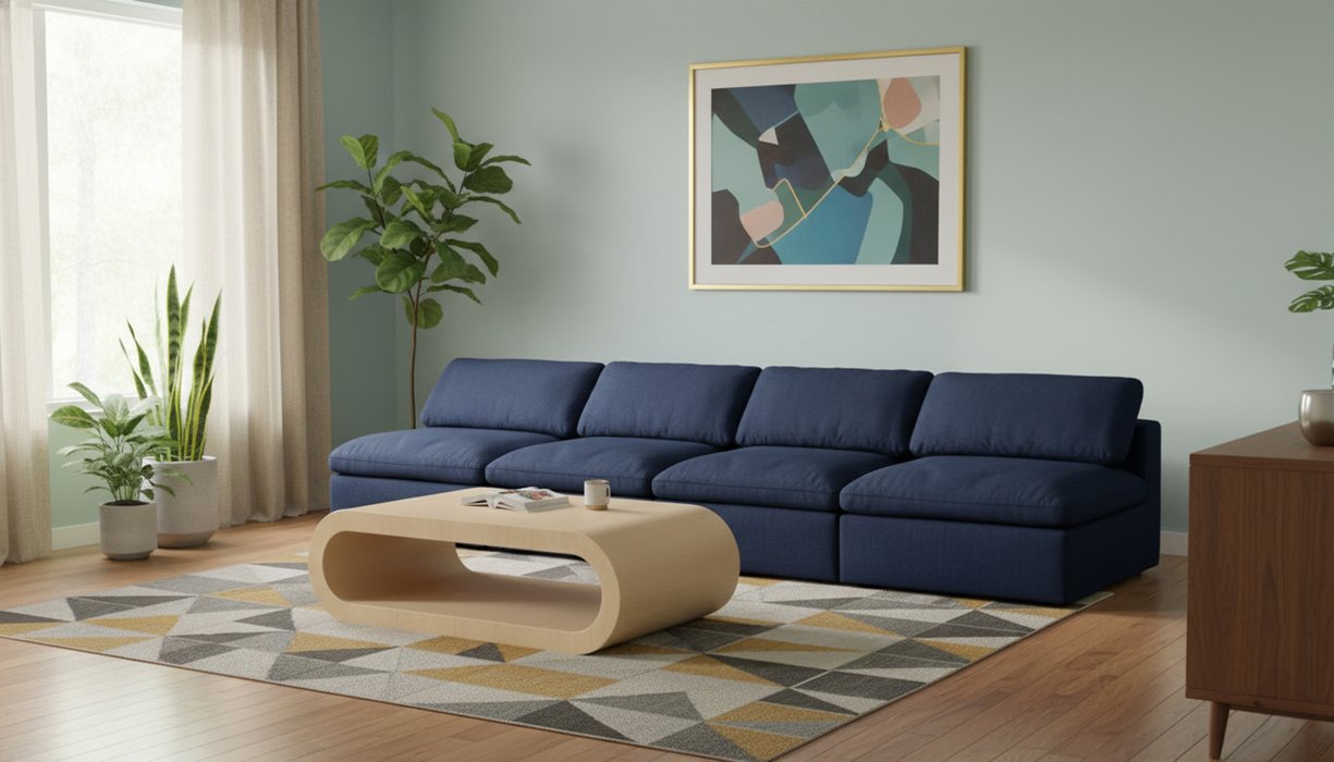 Meridian Furniture - Serene 156" Navy Linen Textured Fabric Upholstered Deluxe Comfort 4pc. Armless Sofa - 601Navy-S156 - GreatFurnitureDeal