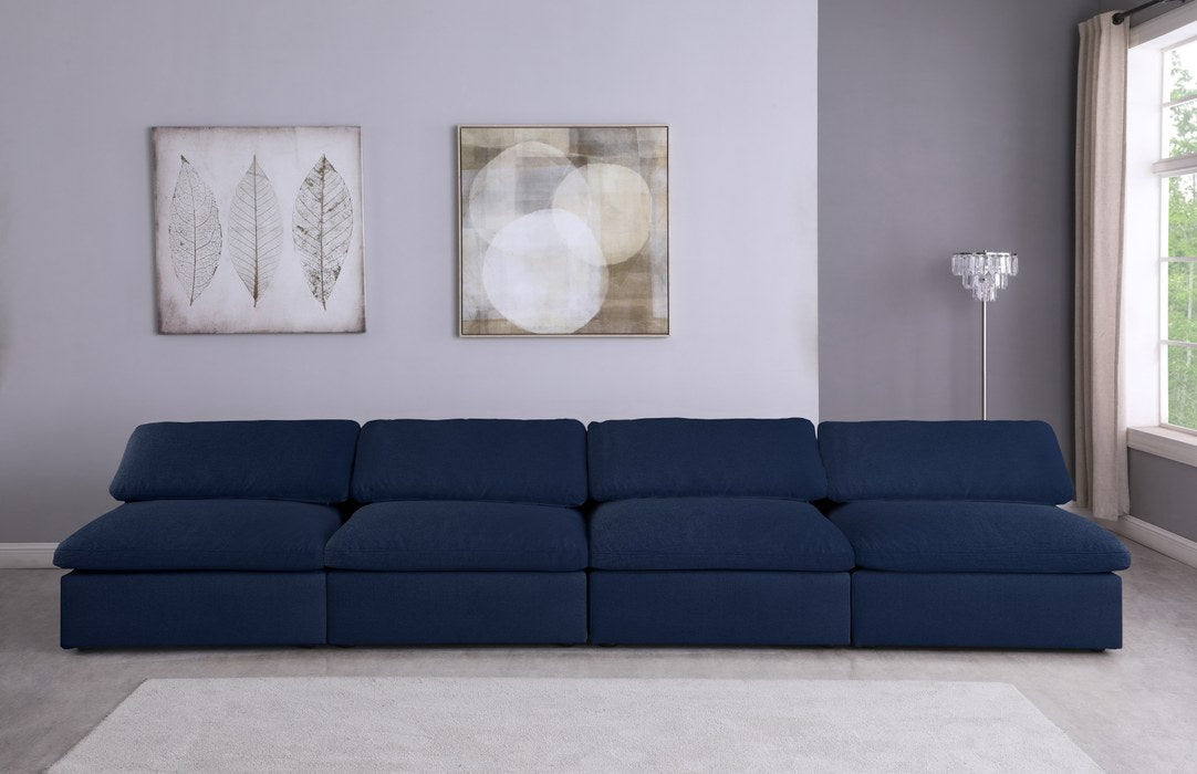 Meridian Furniture - Serene 156" Navy Linen Textured Fabric Upholstered Deluxe Comfort 4pc. Armless Sofa - 601Navy-S156 - GreatFurnitureDeal