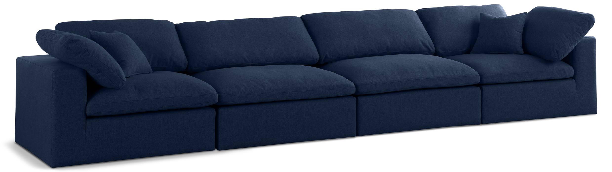 Meridian Furniture - Serene 158" Navy Linen Textured Fabric Upholstered Deluxe Comfort 4pc. Sofa - 601Navy-S158 - GreatFurnitureDeal