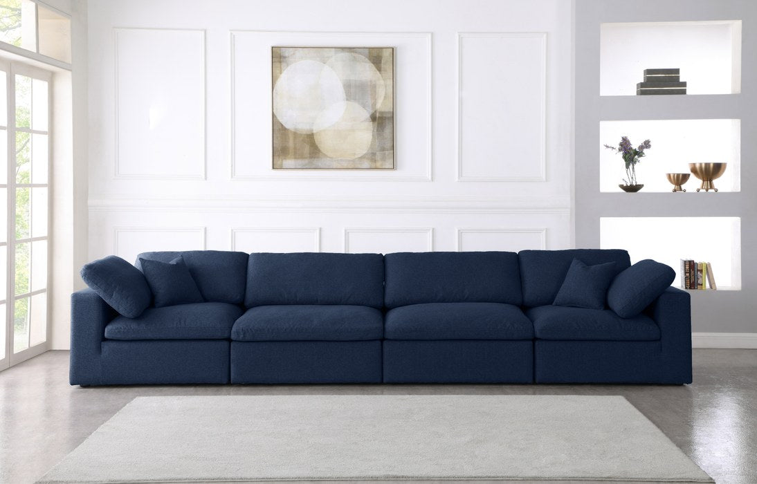 Meridian Furniture - Serene 158" Navy Linen Textured Fabric Upholstered Deluxe Comfort 4pc. Sofa - 601Navy-S158 - GreatFurnitureDeal