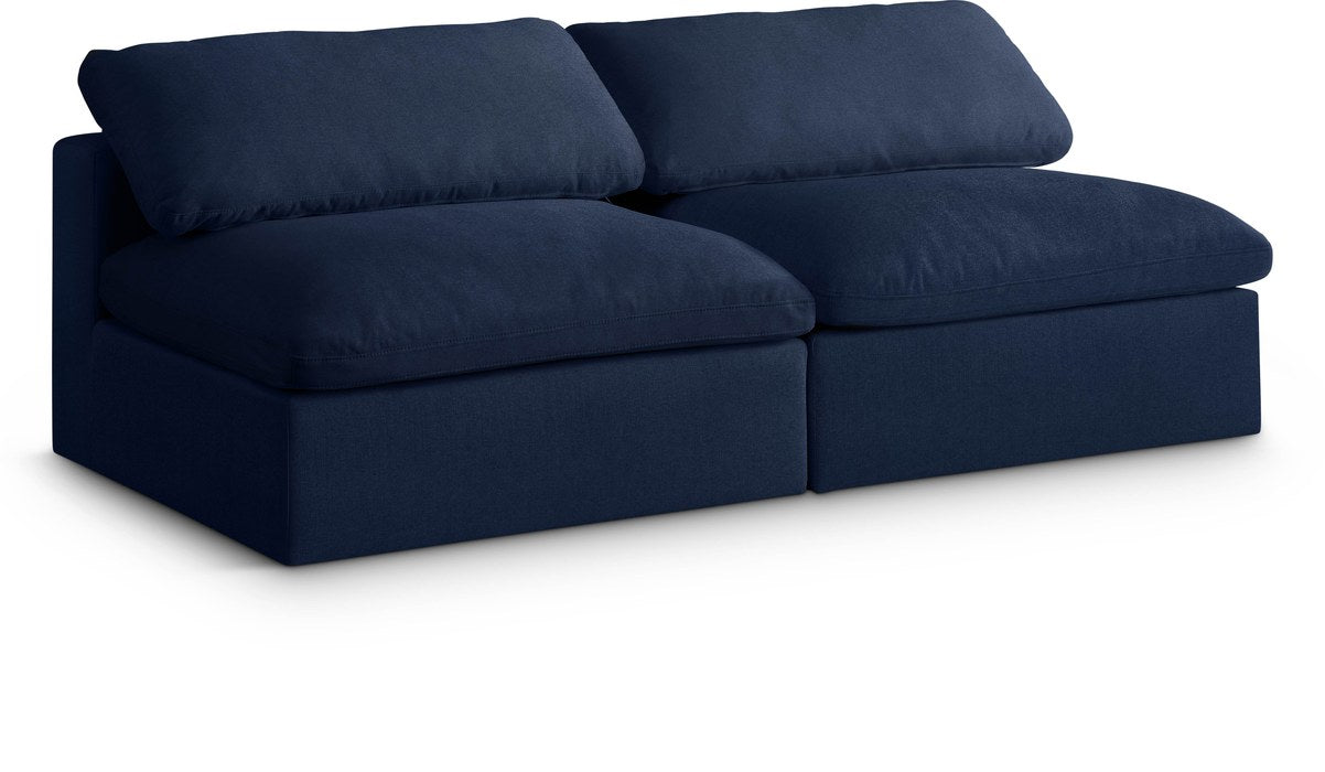 Meridian Furniture - Serene 78" Navy Linen Textured Fabric Upholstered Deluxe Comfort 2pc. Armless Sofa - 601Navy-S78 - GreatFurnitureDeal