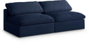 Meridian Furniture - Serene 78" Navy Linen Textured Fabric Upholstered Deluxe Comfort 2pc. Armless Sofa - 601Navy-S78 - GreatFurnitureDeal