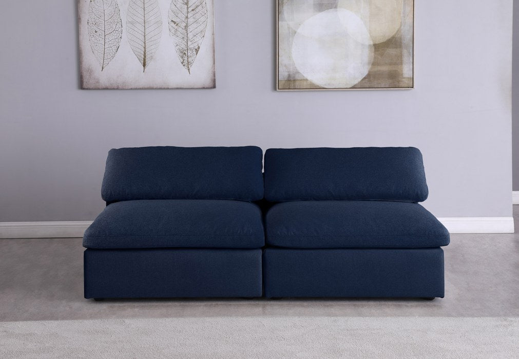 Meridian Furniture - Serene 78" Navy Linen Textured Fabric Upholstered Deluxe Comfort 2pc. Armless Sofa - 601Navy-S78 - GreatFurnitureDeal