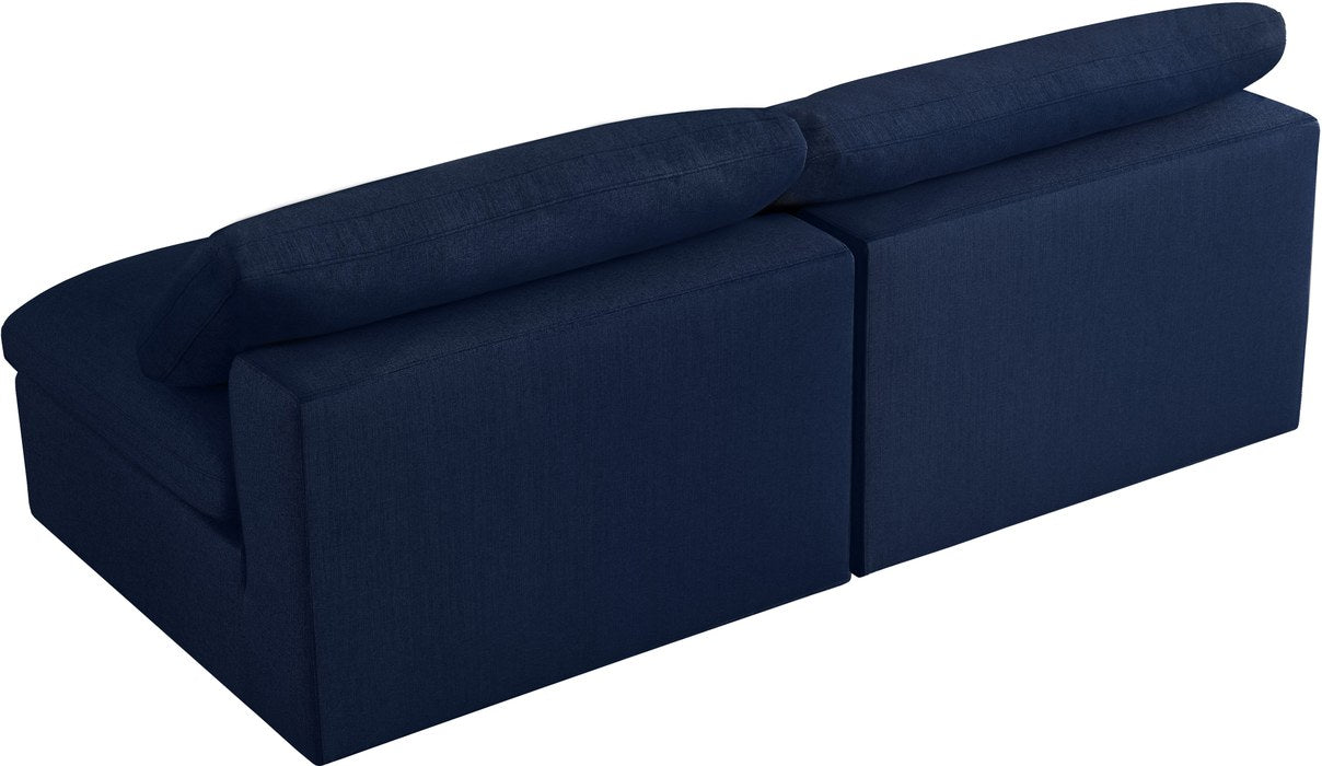Meridian Furniture - Serene 78" Navy Linen Textured Fabric Upholstered Deluxe Comfort 2pc. Armless Sofa - 601Navy-S78 - GreatFurnitureDeal