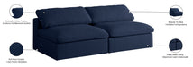 Meridian Furniture - Serene 78" Navy Linen Textured Fabric Upholstered Deluxe Comfort 2pc. Armless Sofa - 601Navy-S78 - GreatFurnitureDeal