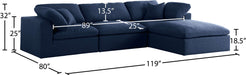 Meridian Furniture - Serene 119" Navy Linen Textured Fabric Upholstered Deluxe Comfort 4pc. Sectional - 601Navy-Sec4A - GreatFurnitureDeal
