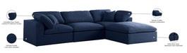 Meridian Furniture - Serene 119" Navy Linen Textured Fabric Upholstered Deluxe Comfort 4pc. Sectional - 601Navy-Sec4A - GreatFurnitureDeal