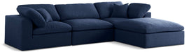 Meridian Furniture - Serene 119" Navy Linen Textured Fabric Upholstered Deluxe Comfort 4pc. Sectional - 601Navy-Sec4A - GreatFurnitureDeal