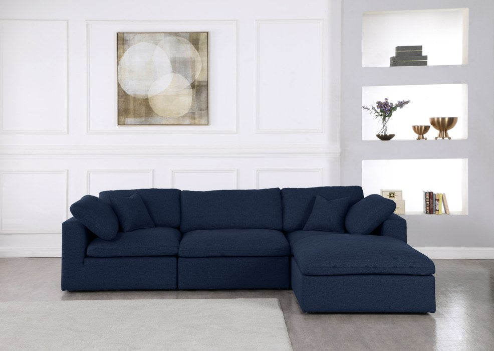 Meridian Furniture - Serene 119" Navy Linen Textured Fabric Upholstered Deluxe Comfort 4pc. Sectional - 601Navy-Sec4A - GreatFurnitureDeal