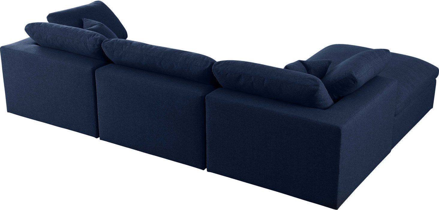 Meridian Furniture - Serene 119" Navy Linen Textured Fabric Upholstered Deluxe Comfort 4pc. Sectional - 601Navy-Sec4A - GreatFurnitureDeal