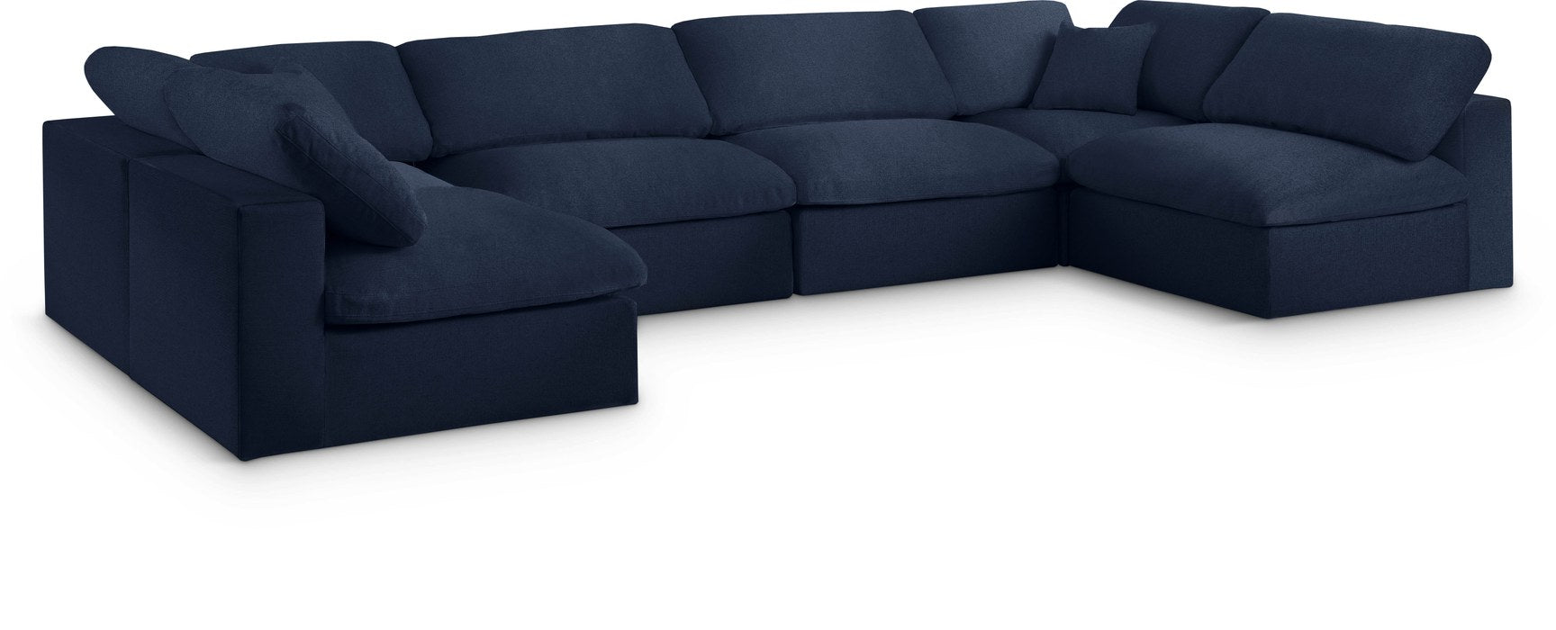 Meridian Furniture - Serene 158" Navy Linen Textured Fabric Upholstered Deluxe Comfort 6pc. Sectional - 601Navy-Sec6D - GreatFurnitureDeal