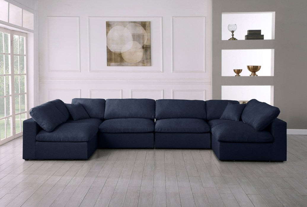 Meridian Furniture - Serene 158" Navy Linen Textured Fabric Upholstered Deluxe Comfort 6pc. Sectional - 601Navy-Sec6D - GreatFurnitureDeal
