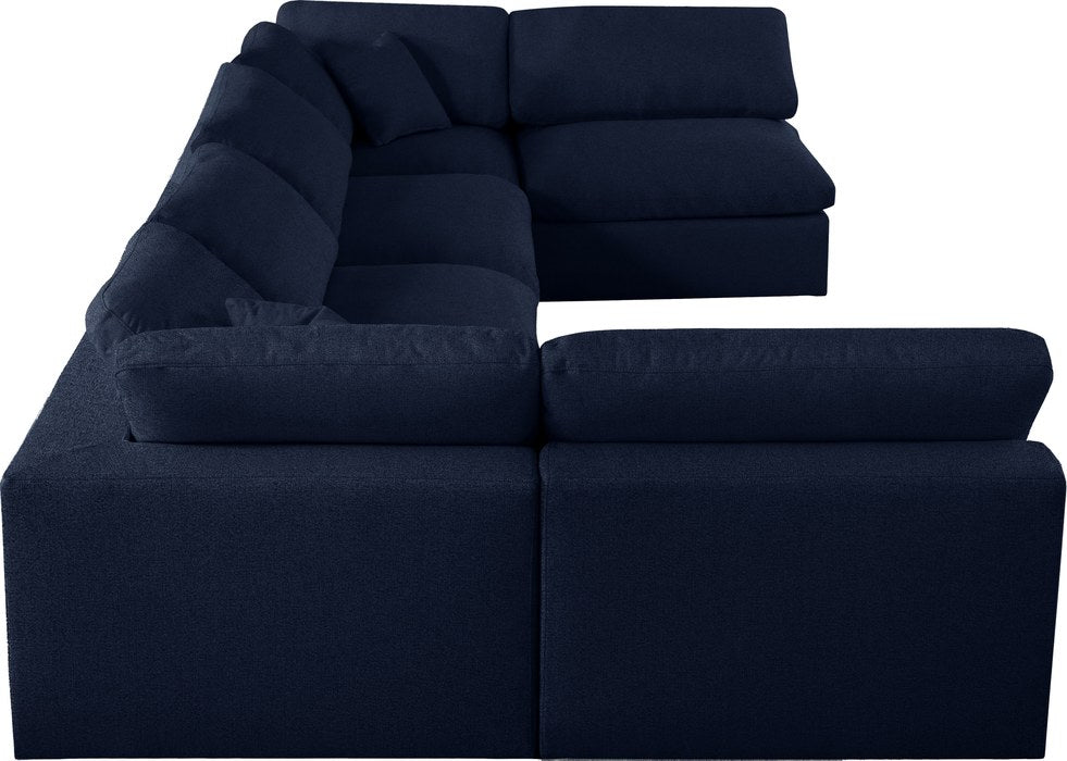 Meridian Furniture - Serene 158" Navy Linen Textured Fabric Upholstered Deluxe Comfort 6pc. Sectional - 601Navy-Sec6D - GreatFurnitureDeal